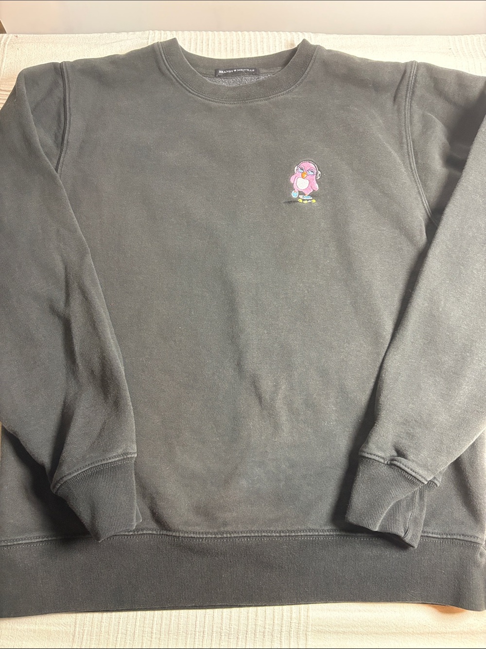 Brandy Melville Black Crewneck with Pink Character Patch